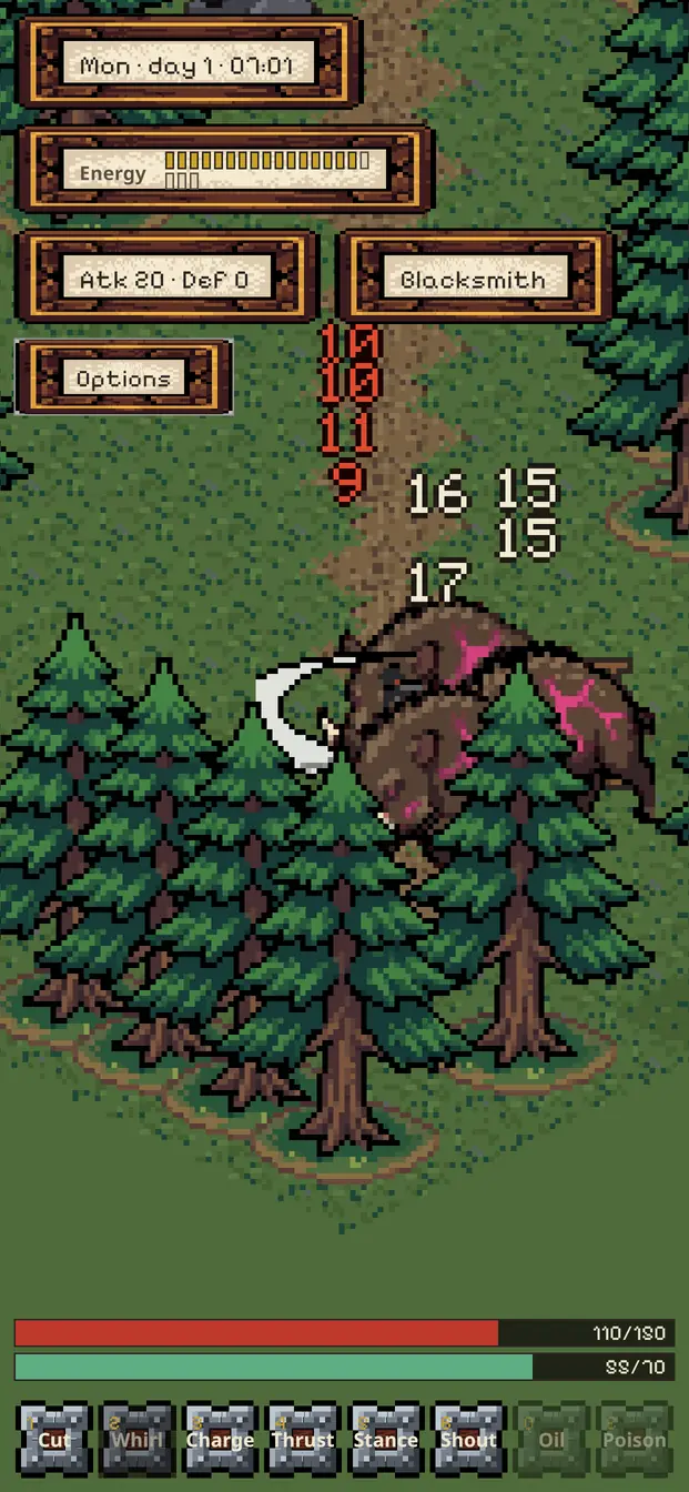 Screenshot on a phone: Six skills, whole packs of beasts